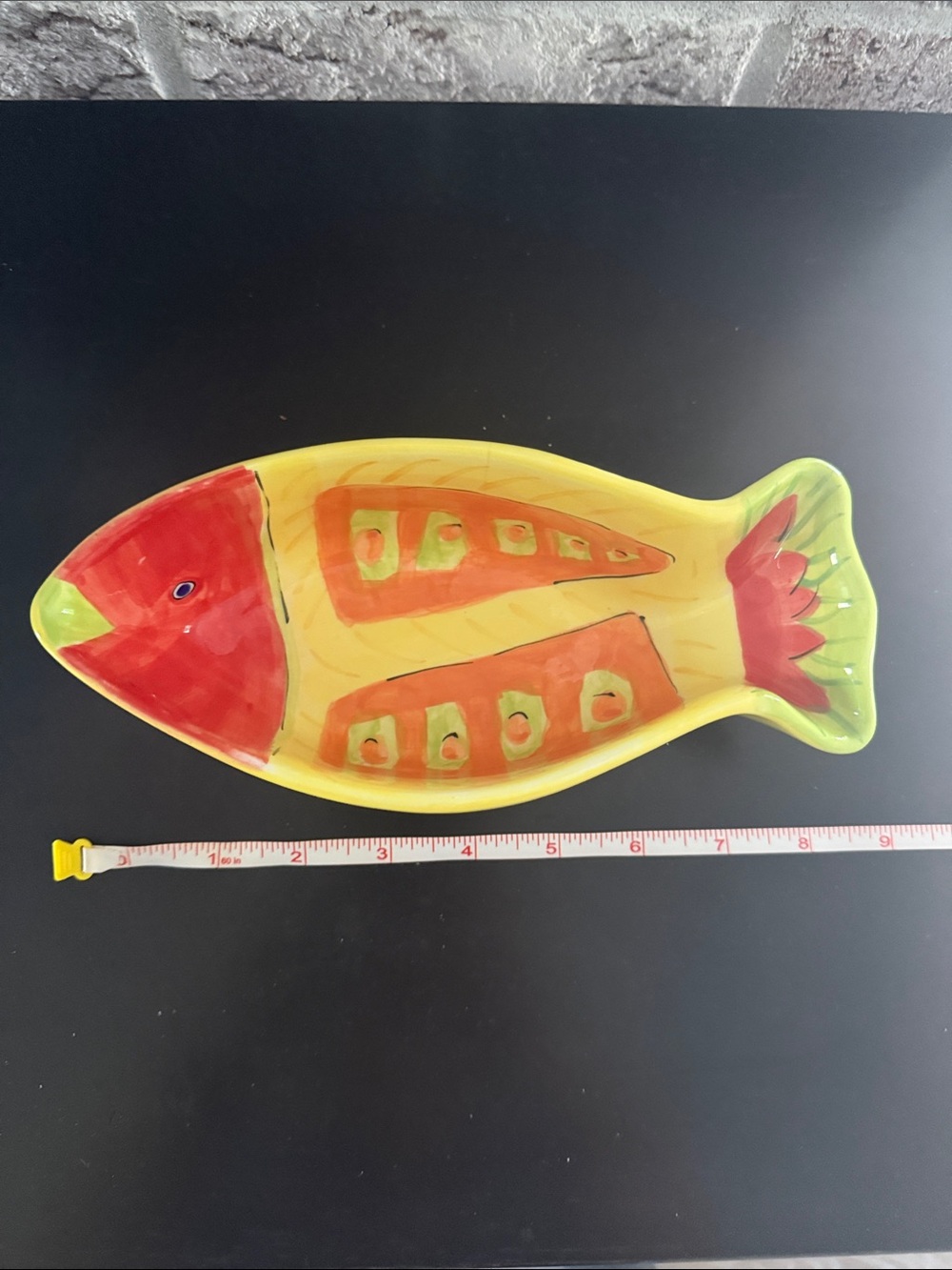 Hand-Painted Yellow & Red Fish Serving Platter - Decorative Fish Dish